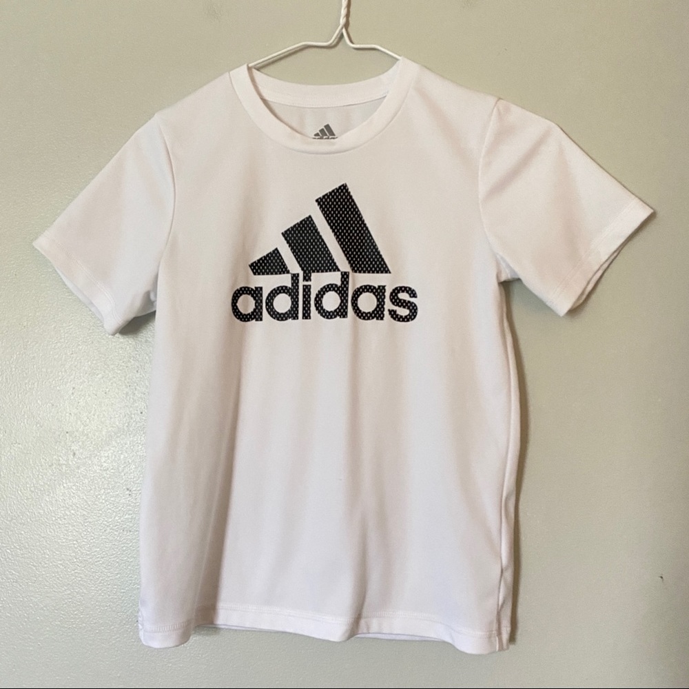adidas Boys Sz 7 White Logo Athletic T-Shirt